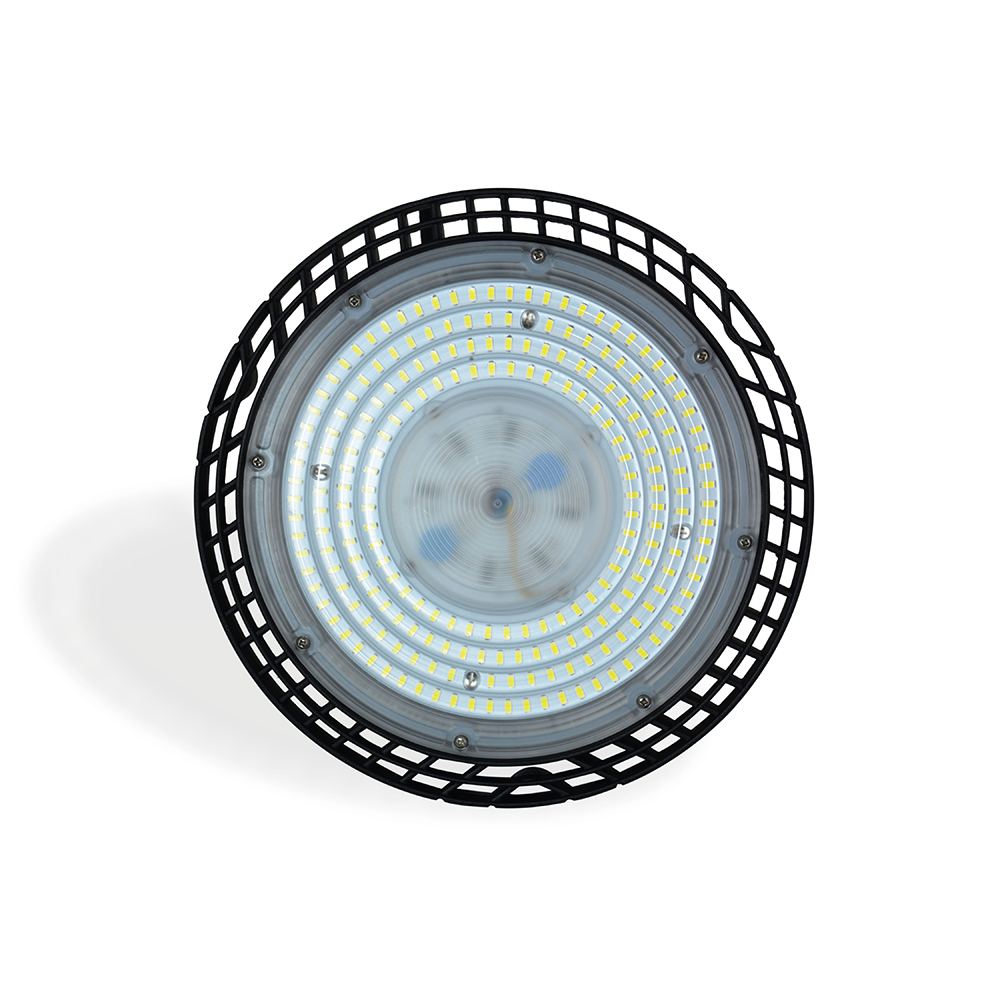 150W UFO Highbay, 210pcs Sanan 2835mil,120lm/w,120°,AC185-265V,4000K,Ra>70,DOB,black color body ,with a hook,3 Year Warranty.IP65.1 meter output cable