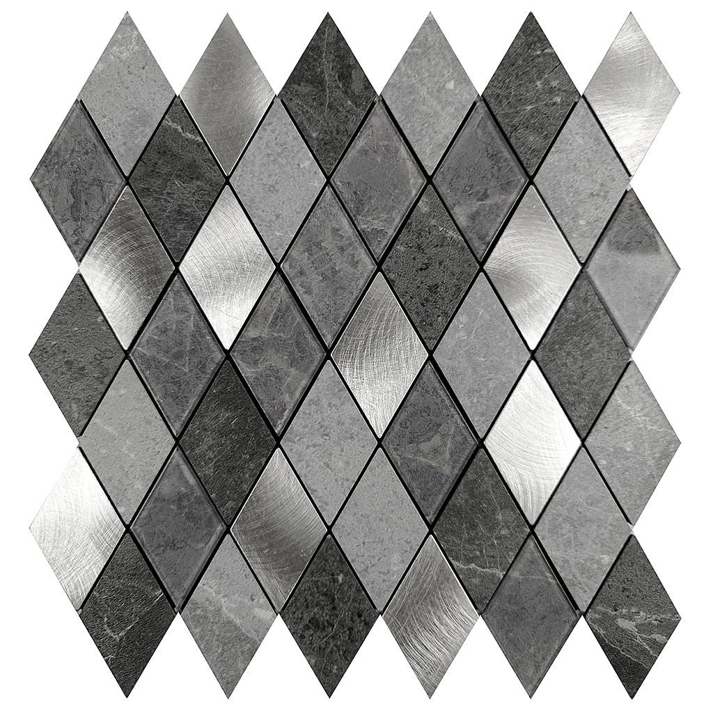 Silver Slate Diamond Pattern Peel &amp; Stick Aluminum Tile Size:295 x 295 x 4.5 mm