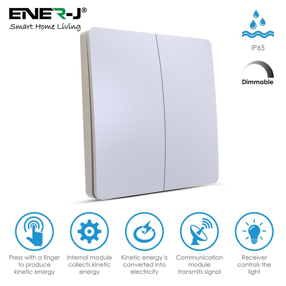2 Gang Wireless Kinetic Switch Dimmable/Non Dimmable (white body)