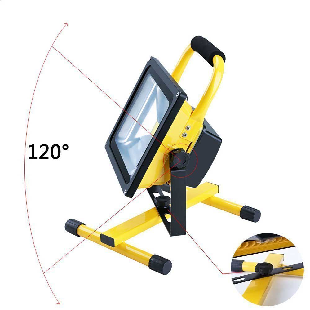 30W rechargeable led flood light, yellow housing, 4pcs batteries, UK charger, 6000K