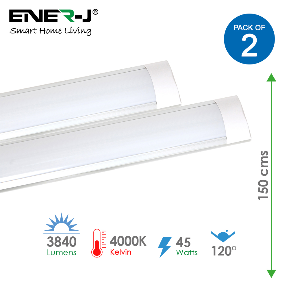 45W Prismatic LED Tube Batten complete fitting 1.5m, 4000 lumens, 4000K (pack of 2 units)