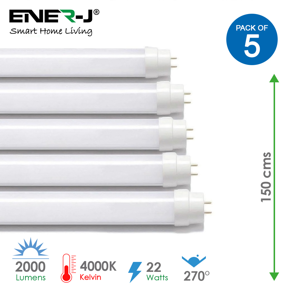 T8 LED Nano Plastic Tube 150cms 22W 4000K (pack of 5 units)