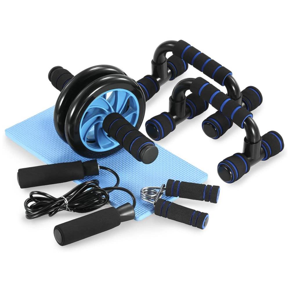 Fitness Exercise Set: Hand Gripper Jump Rope AB Roller Push-Up Bar Knee Pad