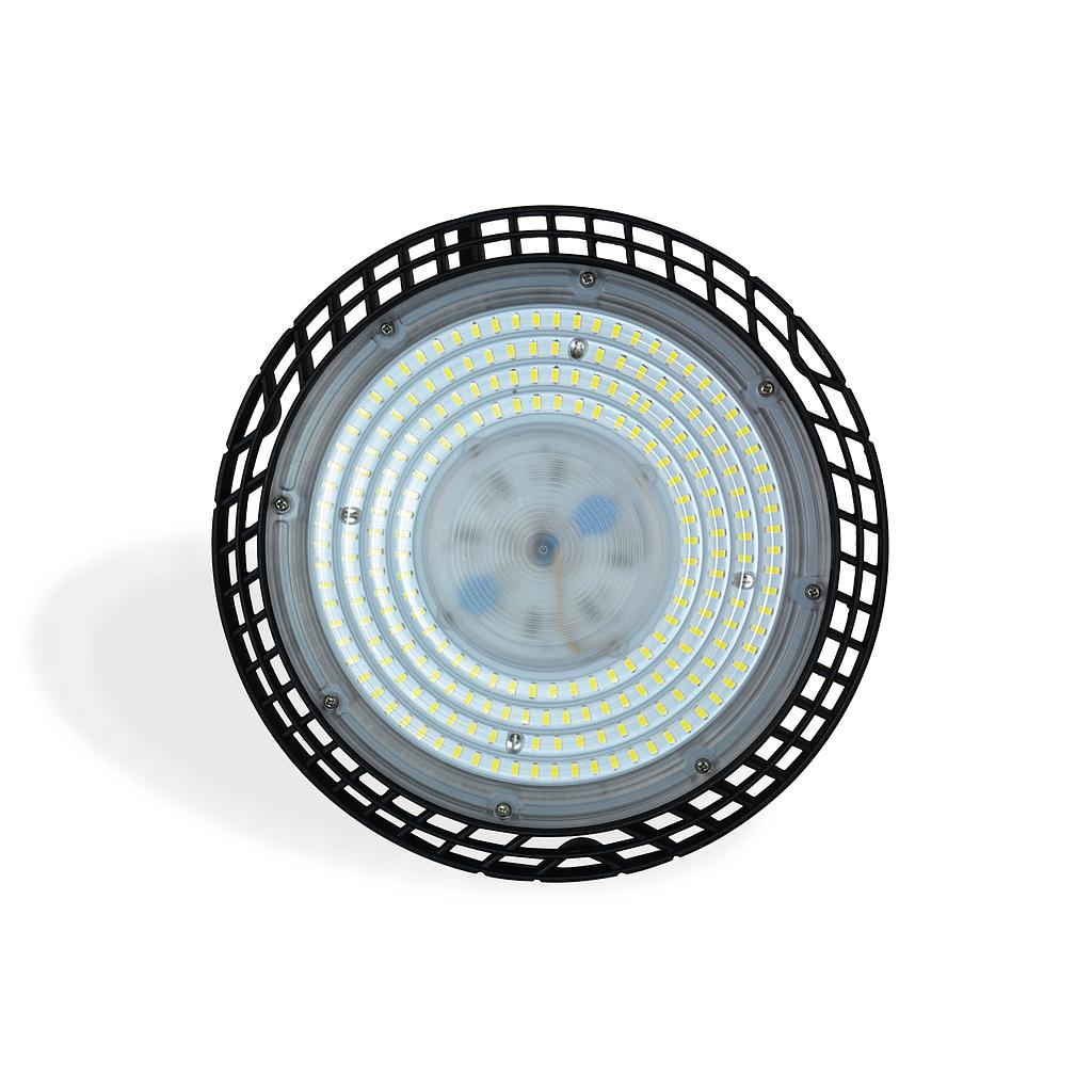 200W UFO Highbay,280pcs Sanan 2835mil,120lm/w,120°,AC185-265V,6500K,Ra>70,DOB,black color body ,with a hook,3 Year Warranty.IP65.1 meter output cable