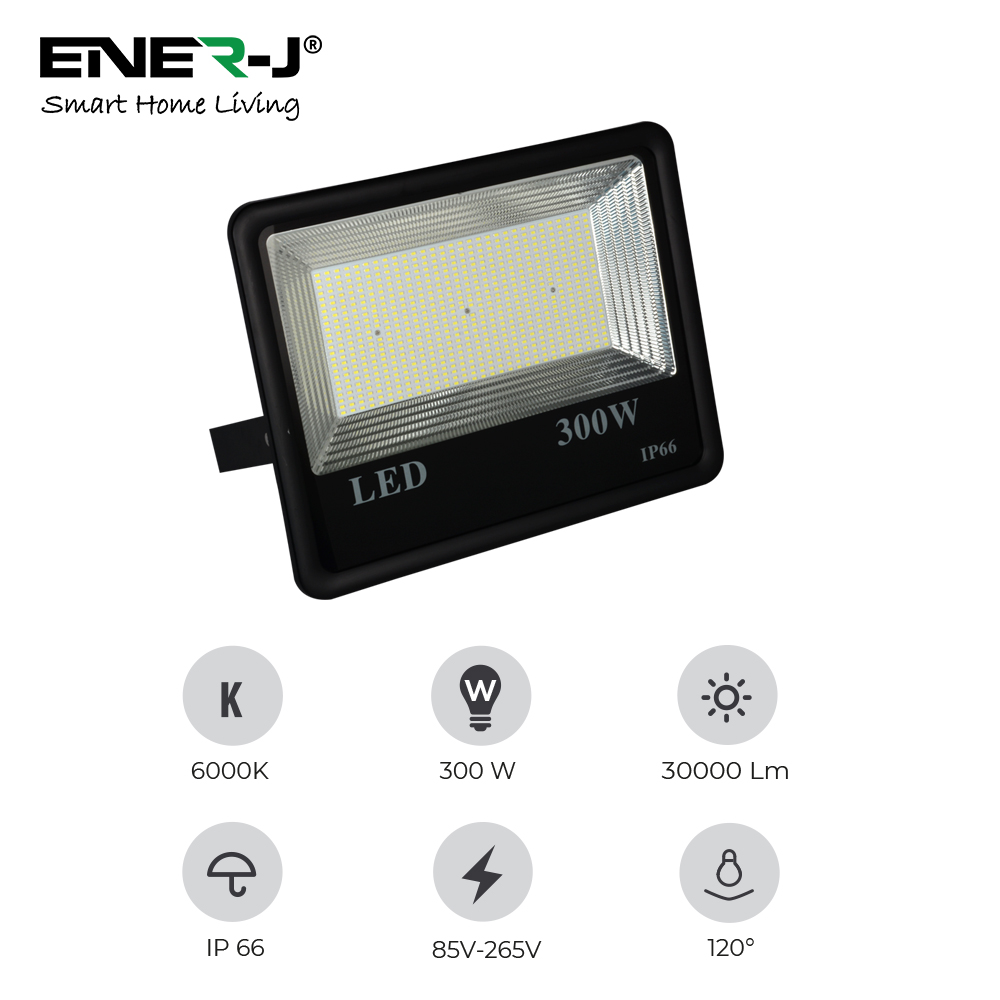 300W LED Floodlights, size:395x295X42.5mm,AC110-265VRA>80,PF>0.9,IP65,Pre-wired with 1M 3G1.0 Rubbercable, 6000K, 100lm/w