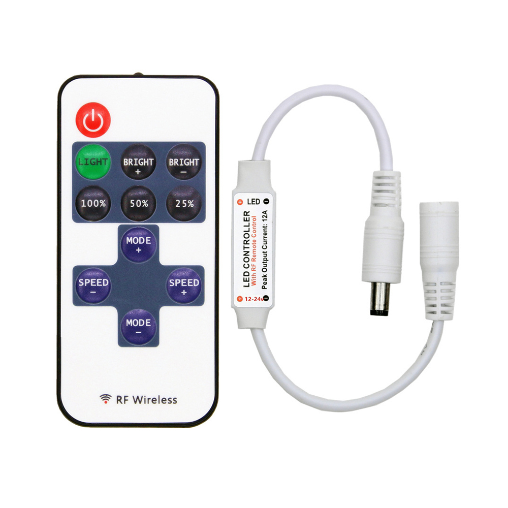 RF Mini Dimming Controller with 11 Key Remote for Single Colour 12V/24V LED Strip Lights