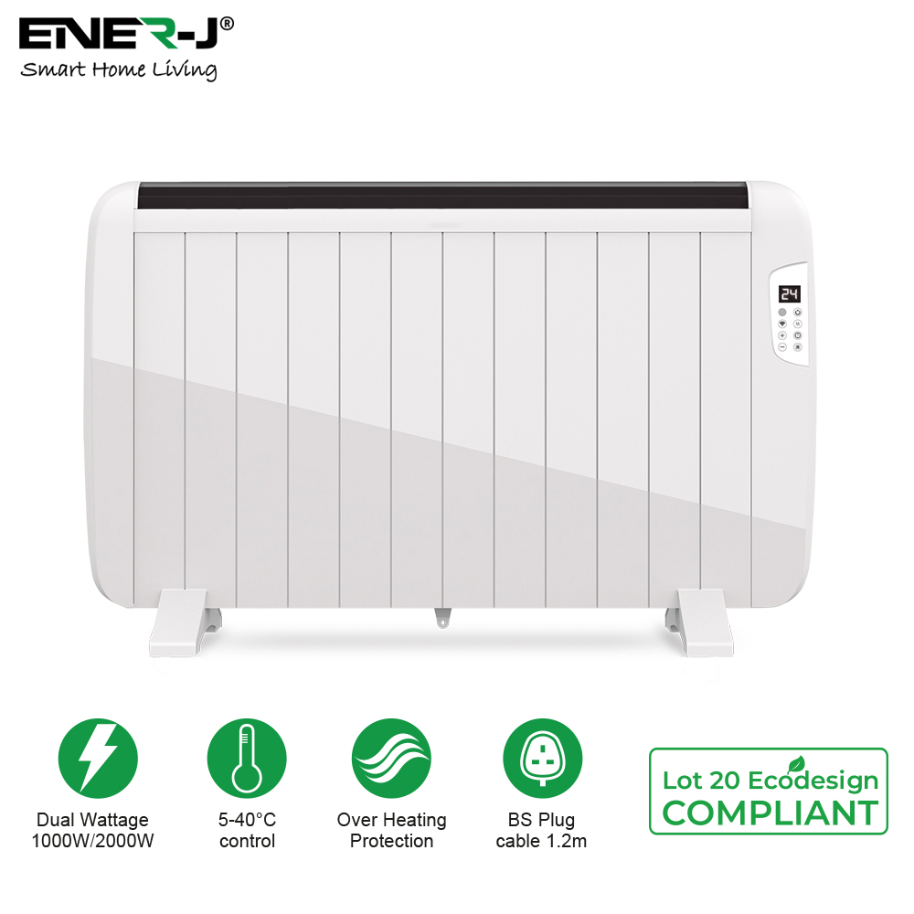 Smart 2000W Radiator Heater with Aluminium Heating Element, White