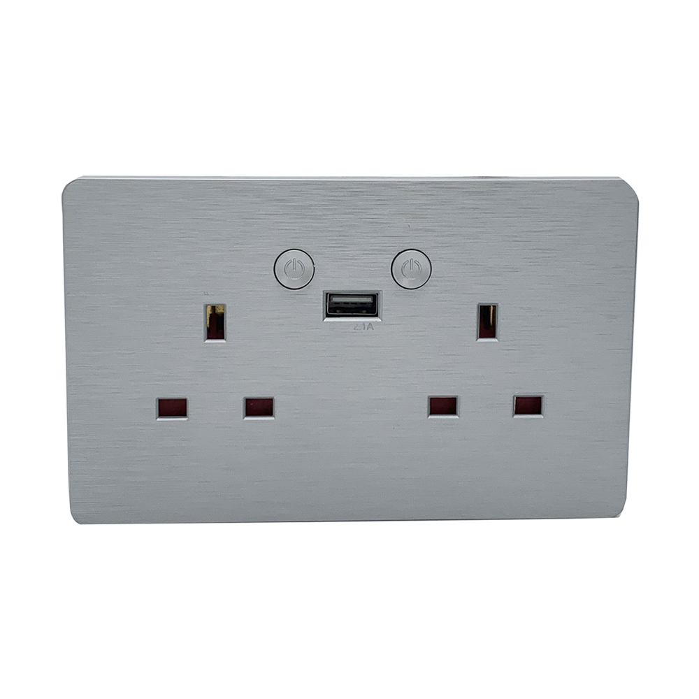 Smart Wi-Fi 13A Wi-Fi Twin Wall Sockets with 1 USB Ports (Silver Brushed Finish)