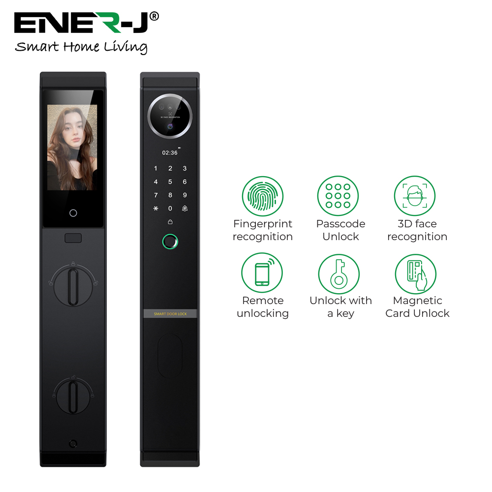 Smart Doorlock With Facial recognition, Palm recognition, Works with fingerprint, Passcodes, APP control, RFID Cards &amp; Mechanical Keys, Black housing, IP65