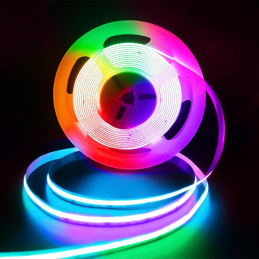 24V COB LED Strip, RGB with 576 LEDs/Meter, 14W/Meter, DC Connector included, IP20
