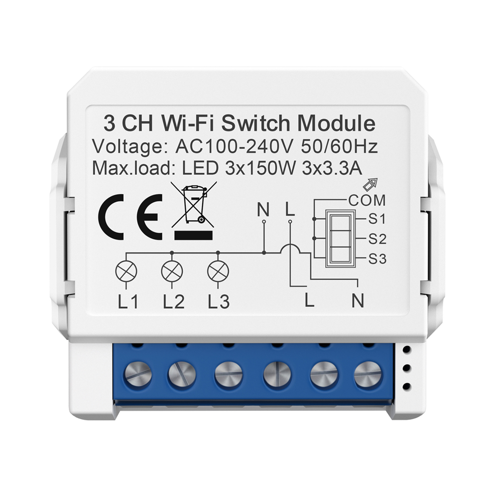 Smart WiFi Light 3CH Switch Module – Convert Any Existing Non-Dimmable Switch to Smart Control via App &amp; Voice, Compatible with Alexa &amp; Google Assistant