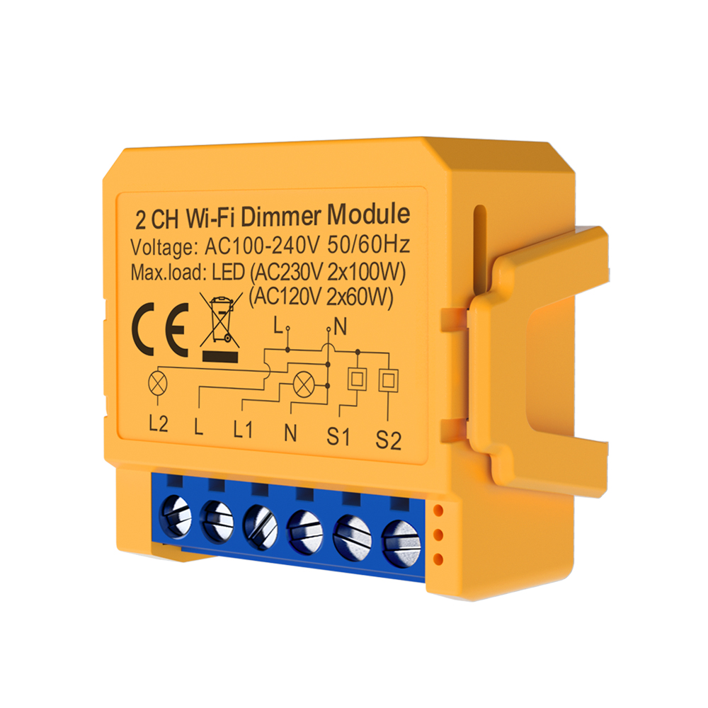 2CH WiFi + BLE Dimmable Switch Module, Max Load 150W LED