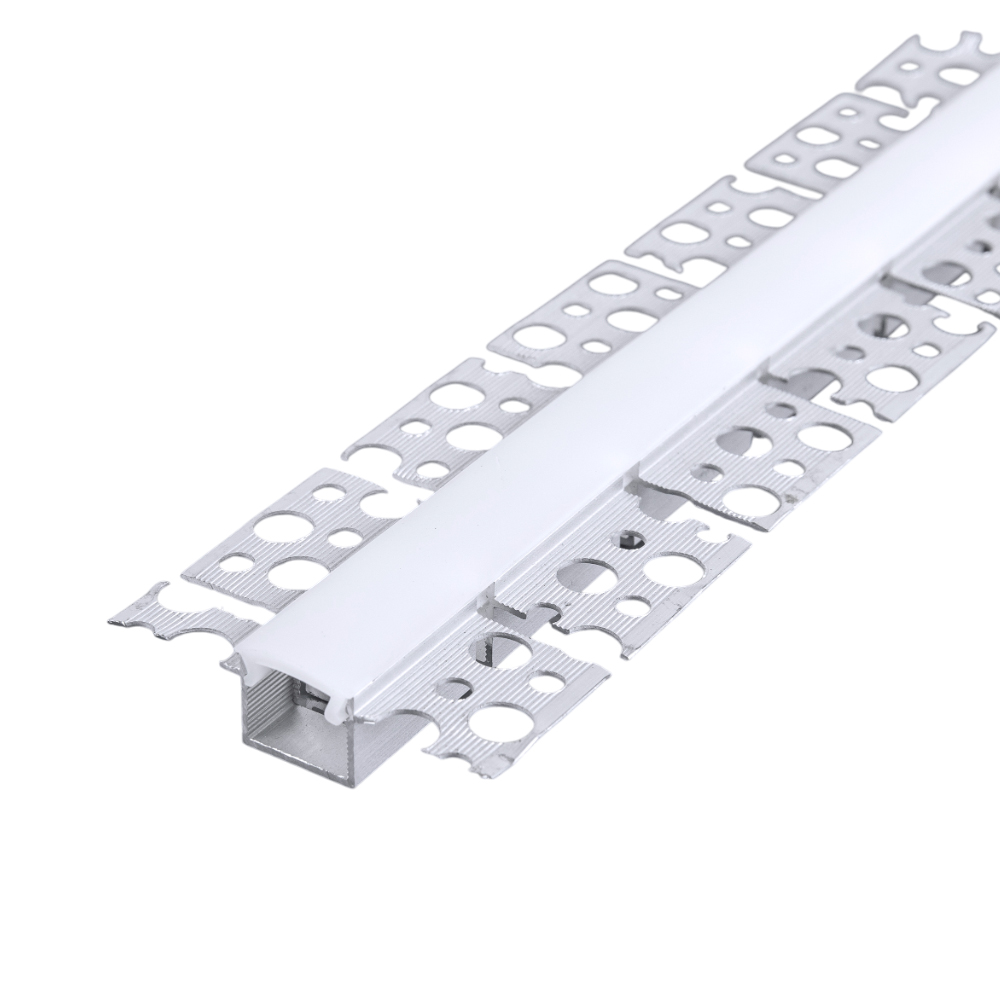 51.3mm x 12.5mm Recessed Plasterboard Trimless Aluminium LED Profile with Flange for Drywall - 2m Kit (1mm Thickness)