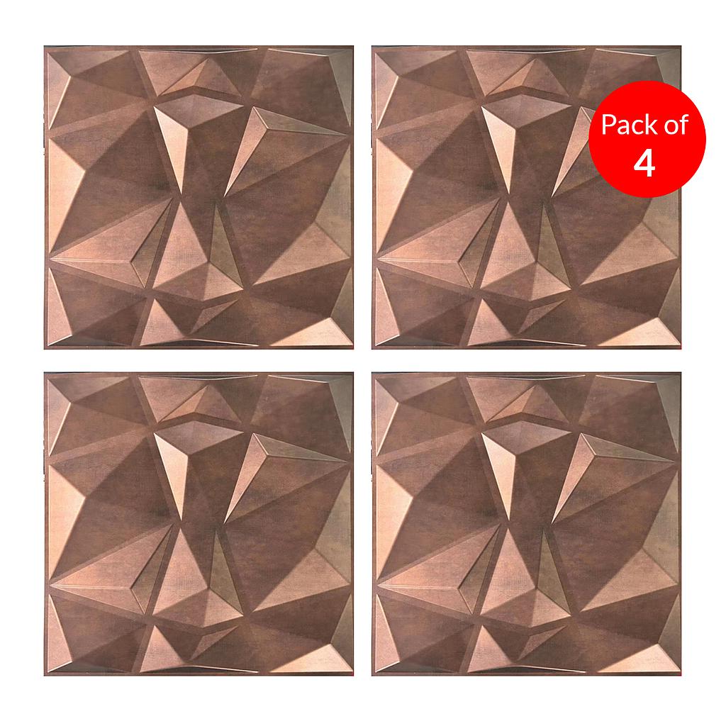 3D PVC Wall Panel, Faceted Diamond Design, Red Copper Rust, Size: 500x500x1mm