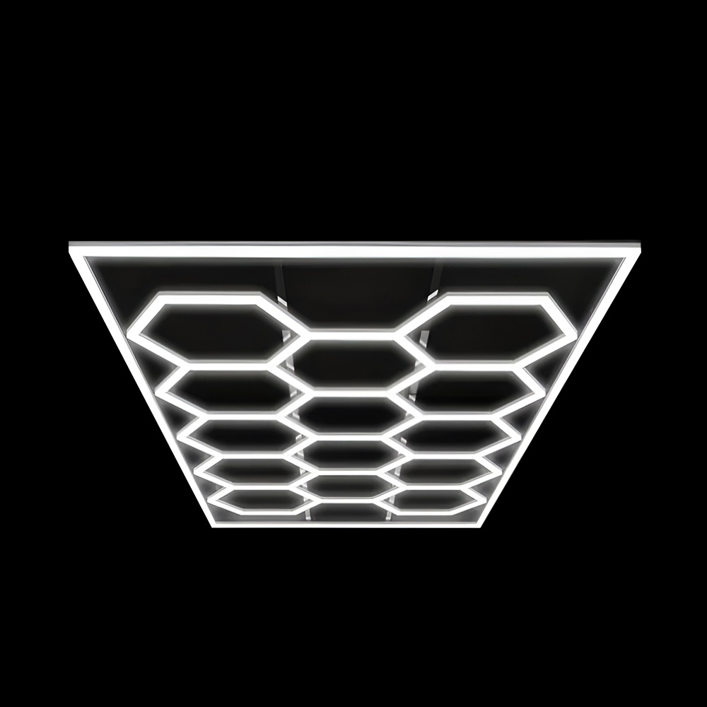 600W Car Showroom Lights with 14 Hexagon design with frame, CCT switchable through on-off switch